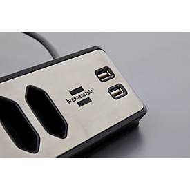 Eck-Steckdosenleiste brennenstuhl® estilo, 4-fach + USB-Ladefunktion, IP20, mit Kabel & Klebepads, L 70 x B 100 x H 300 mm, schwarz-silber