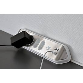 Eck-Steckdosenleiste brennenstuhl® estilo, 4-fach + USB-Ladefunktion, IP20, mit Kabel & Klebepads, L 70 x B 100 x H 300 mm, weiß-silber