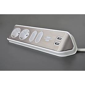 Eck-Steckdosenleiste brennenstuhl® estilo, 4-fach + USB-Ladefunktion, IP20, mit Kabel & Klebepads, L 70 x B 100 x H 300 mm, weiß-silber