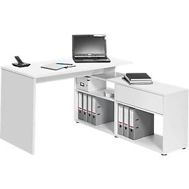 Eckschreibtisch, mit Regal-Sideboard, Wangenfuß, B 1300 x T 600/1370 x H 742 mm