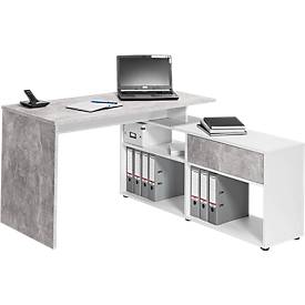 Eckschreibtisch, mit Regal-Sideboard, Wangenfuß, B 1300 x T 600/1370 x H 742 mm