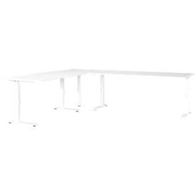 Eckschreibtisch Porto, mechanisch höheneinstellbar, C-Fuß, inkl. Ansatztisch mit Stützfuß, B 1400/1800 x T 2200 x H 680-910 mm, weiß/weiß