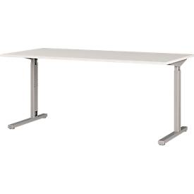 Eckschreibtisch Profi 2.0, mechanisch höheneinstellbar, C-Fuß, inkl. Ansatztisch mit Stützfuß, B 2400 x T 2600 x H 700-800 mm, silber/lichtgrau