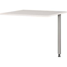 Eckschreibtisch Profi 2.0, mechanisch höheneinstellbar, C-Fuß, inkl. Ansatztisch mit Stützfuß, B 2400 x T 2600 x H 700-800 mm, silber/lichtgrau