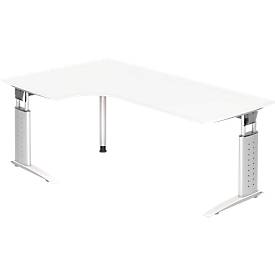 Eckschreibtisch TARVIS, B 2000 x T 1200/800 x H 680-860 mm, Gestell weiß, weiß