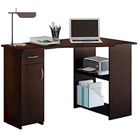 Eckschreibtisch, Winkel rechts, 2 Regalfächer & 1 Schrank mit Schubfach, B 1180 x T 770 x H 760 mm, diverse Dekore