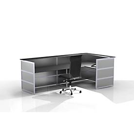 Ecktheke Tool, B 1500 x T 1500 x H 1100 mm, anthrazit/MDF silber