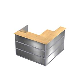 Ecktheke Tool, B 1500 x T 1500 x H 1100 mm, Buche-Dekor/Edelstahlfinish