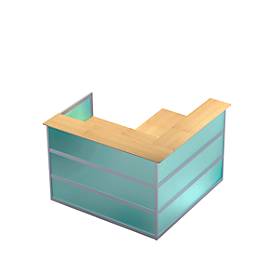 Ecktheke Tool, B 1500 x T 1500 x H 1100 mm, Buche-Dekor/Kunstglas grün