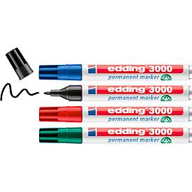EDDING Permanent Marker 3000, 4 Stück, farbig sortiert