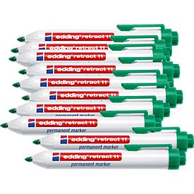 edding retract 11 Permanentmarker, ohne Kappe, mit Druckmechanik, 10 Stück, grün