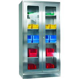 Edelstahl-Vitrinenschrank, 2-türig, mit Sockel, B 1000 x T 400/500/600 x H 1950 mm