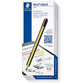Eingabestift STAEDTLER Noris® Digital Jumbo, für EMR-fähige Endgeräte, austauschbare Spitze, 4096 Druckstufen, Handballenerkennung, digitales Radiergummi, Dreikant, nachhaltiger Holzwerkstoff, schwarz-gelb
