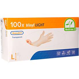 Einmalhandschuhe Medi-Inn Light, Vinyl, leicht gepudert, latexfrei, transparent, Größe L, 100 Stück
