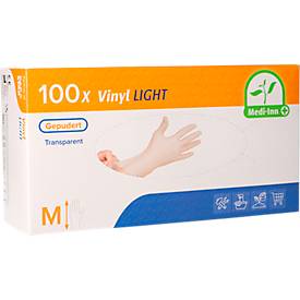 Einmalhandschuhe Medi-Inn Light, Vinyl, leicht gepudert, latexfrei, transparent, Größe M, 100 Stück
