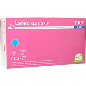 Einmalhandschuhe Medi-Inn® PS Latex Blue Grip, für links/rechts, puderfrei, nicht steril, lebensmittelgeeignet, Größe M, Naturlatex, blau, 100 Stück