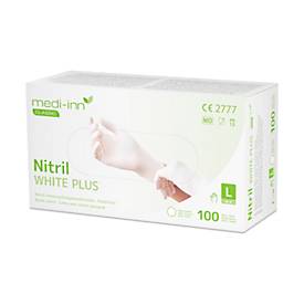 Einmalhandschuhe Medi-Inn® PS Nitril White Plus, für links/rechts, puderfrei, nicht steril, allergikergeeignet, Größe L, Nitril, weiß, 100 Stück