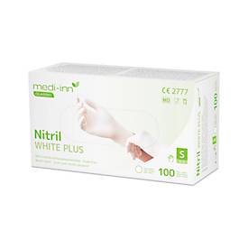 Einmalhandschuhe Medi-Inn® PS Nitril White Plus, für links/rechts, puderfrei, nicht steril, allergikergeeignet, Größe S, Nitril, weiß, 100 Stück