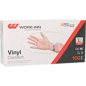 Einmalhandschuhe WORK-INN Comfort, Vinyl, puderfrei, latexfrei, transparent, Größe L, 100 Stück