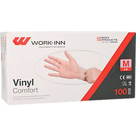 Einmalhandschuhe WORK-INN Comfort, Vinyl, puderfrei, latexfrei, transparent, Größe M, 100 Stück