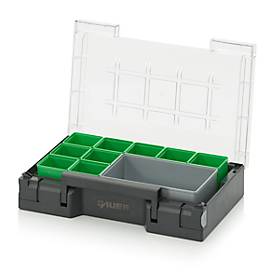 Image of Einsatzkasten-Set für Sortimentskasten 300 x 200 mm, ABS-Kunststoff, Rastergrößen 1 x 1 und 2 x 3, grün/grau, 10-teilig