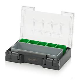 Image of Einsatzkasten-Set für Sortimentskasten 300 x 200 mm, ABS-Kunststoff, Rastergrößen 1 x 1 und 2 x 5, grün/grau, 6-teilig