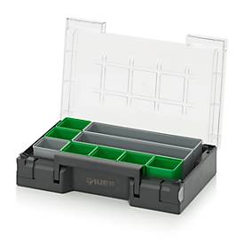 Image of Einsatzkasten-Set für Sortimentskasten 300 x 200 mm, ABS-Kunststoff, Rastergrößen 1 x 4 und 1 x 1, grau/grün, 9-teilig