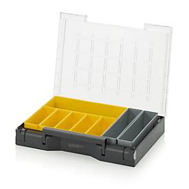 Image of Einsatzkasten-Set für Sortimentskasten 400 x 300 mm, ABS-Kunststoff, Rastergrößen 2 x 5, 1 x 3 und 1 x 5, grau/gelb, 8-teilig