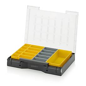 Image of Einsatzkasten-Set für Sortimentskasten 400 x 300 mm, ABS-Kunststoff, verschied. Rastergrößen, grau/gelb, 16-teilig
