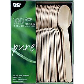 Einweg Besteck Papstar Pure, Löffel, L 157 mm, biologisch abbaubar, aus FSC®-zertifiziertem Birkenholz, hellbraun, 100 Stück