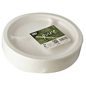 Einwegteller Papstar pure, 2-geteilt, ø 230 mm, 50 Stk., kompostierbar, mikrowellengeeignet, aus Zuckerrohr, weiß