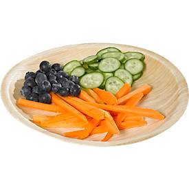 Einwegteller Papstar pure, ø 230 mm, 25 Stk., kompostierbar, hitzebeständig, individuelle Optik, aus Palmblatt, hellbraun