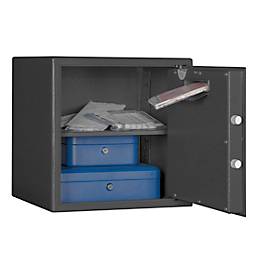 Einwurftresor F 2, Volumen 42 l, Türanschlag rechts, Doppelbartschloss mit 2 Schlüsseln, 2 Fachböden, inkl. Verankerungsmaterial, B 380 x T 350 x H 380 mm, graphitgrau RAL 7024