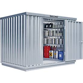 Einzel-Container Säbu SAFE TANK 1000, für passive Lagerung, Volumen 1030 l, mit Auffangwanne & Gitterrost, B 3050 x T 2170 x H 2300 mm, silber