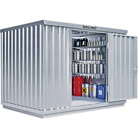 Einzel-Container Säbu SAFE TANK 1000, WGK 1-3 Volumen 1030 l, mit Auffangwanne & Gitterrost, B 3050 x T 2170 x H 2300 mm, silber