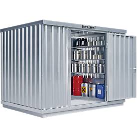 Einzel-Container Säbu SAFE TANK 1000, WGK 1-3 Volumen 1030 l, mit Auffangwanne & Gitterrost, B 3050 x T 2170 x H 2300 mm, silber