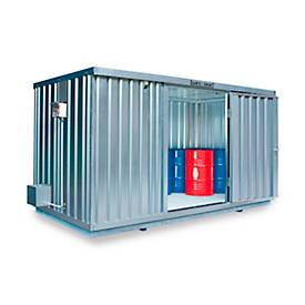 Einzel-Container Säbu SAFE TANK 1350, für passive Lagerung, Volumen 1050 l, mit Auffangwanne & Gitterrost, B 4050 x T 2170 x H 2300 mm, silber