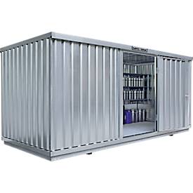 Einzel-Container Säbu SAFE TANK 1700, WGK 1-3, Volumen 1480 l, mit Auffangwanne & Gitterrost, B 5000 x T 2000 x H 2300 mm, silber