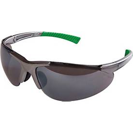 EKASTU Schutzbrille DAYLIGHT, EN 166, EN 172, Bügel silbergrau, Polycarbonat dunkelgrau verspiegelt, UV 400, Anti-Kratz&Beschlag