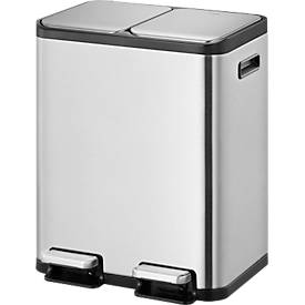EKO Treteimer EcoCasa, Edelstahl gebürstet, fingerabdrucksicher, 2 x 30 Liter, gedämpfte Deckel, B 530 x T 372 x H 665 mm, silber