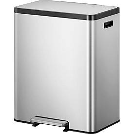EKO Treteimer EcoCasa, Edelstahl gebürstet, fingerabdrucksicher, 36 + 24 Liter, gedämpfte Deckel, B 526 x T 373 x H 660 mm, silber