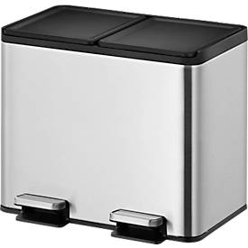 EKO Treteimer Essential Recycler, 2 x 15 Liter, Edelstahl, fingerabdrucksicher, Stay-open-Funktion, B 463 x T 332 x H 412 mm, silber/schwarz