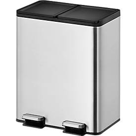 EKO Treteimer Essential Recycler, 2 x 20 Liter, Edelstahl, fingerabdrucksicher, Stay-open-Funktion, B 463 x T 332 x H 592 mm, silber/schwarz