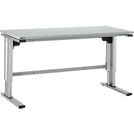 Elektrisch in hoogte verstelbare werktafel EL-1, 1600 x 800 mm, lichtgrijs/aluminiumzilver