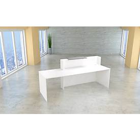 Empfangstheke mit Beratungsplatz Pisa, mit Ablage und Seitenplatten, B 2500 x T 800 x H 1100 mm, graphit/weiß