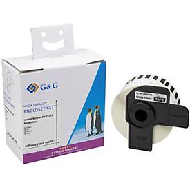 Endlosetiketten G&G, kompatibel zu Brother DK-22225, selbstklebend, Thermopapier, weiß, 1 Rolle mit B 38 mm x L 30,48 m