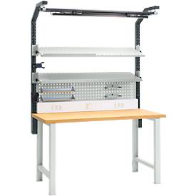 Energieleiste für AST31 Tischaufbau mit H 1615 mm, anschlussfertig, 4 x Steckdosen, 1 x Schalter, B 1430 x T 60 x H 100 mm, Kunststoff, lichtgrau