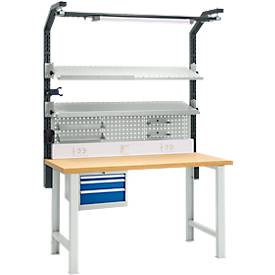 Energieleiste für AST31 Tischaufbau mit H 1615 mm, anschlussfertig, 4 x Steckdosen, 1 x Schalter, B 1430 x T 60 x H 100 mm, Kunststoff, lichtgrau