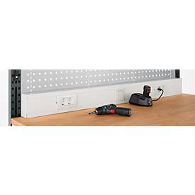 Energieleiste für AST31 Tischaufbau mit H 1615 mm, anschlussfertig, 4 x Steckdosen, 1 x Schalter, B 1430 x T 60 x H 100 mm, Kunststoff, lichtgrau