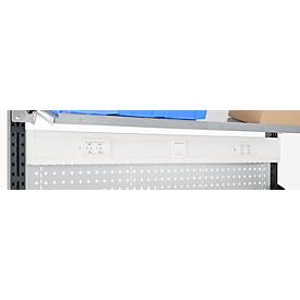 Energieleiste für AST31 Tischaufbau mit H 1615 mm, anschlussfertig, 4 x Steckdosen, 1 x Schalter, B 1880 x T 60 x H 100 mm, Kunststoff, lichtgrau
